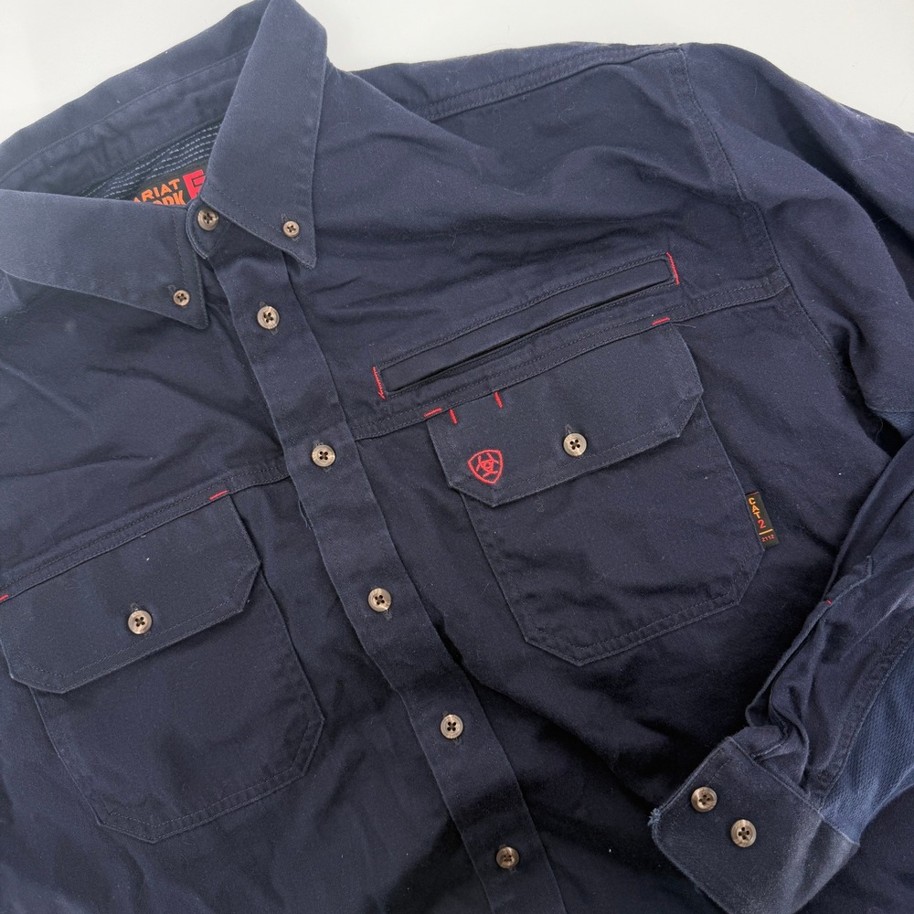 Ariat Work FR Navy Blue Flame Resistant Vented Button Down Shirt CAT 2 XL